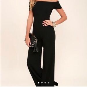 Long black off the shoulder jumpsuit
